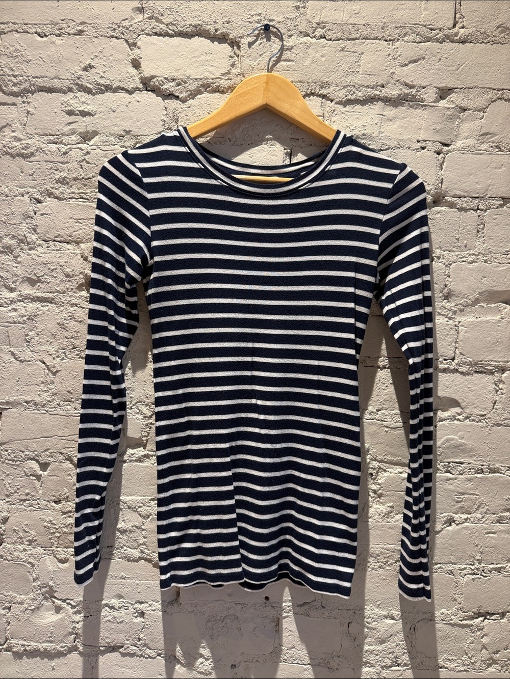 Vince Navy and White Striped Long-Sleeve Crewneck Top